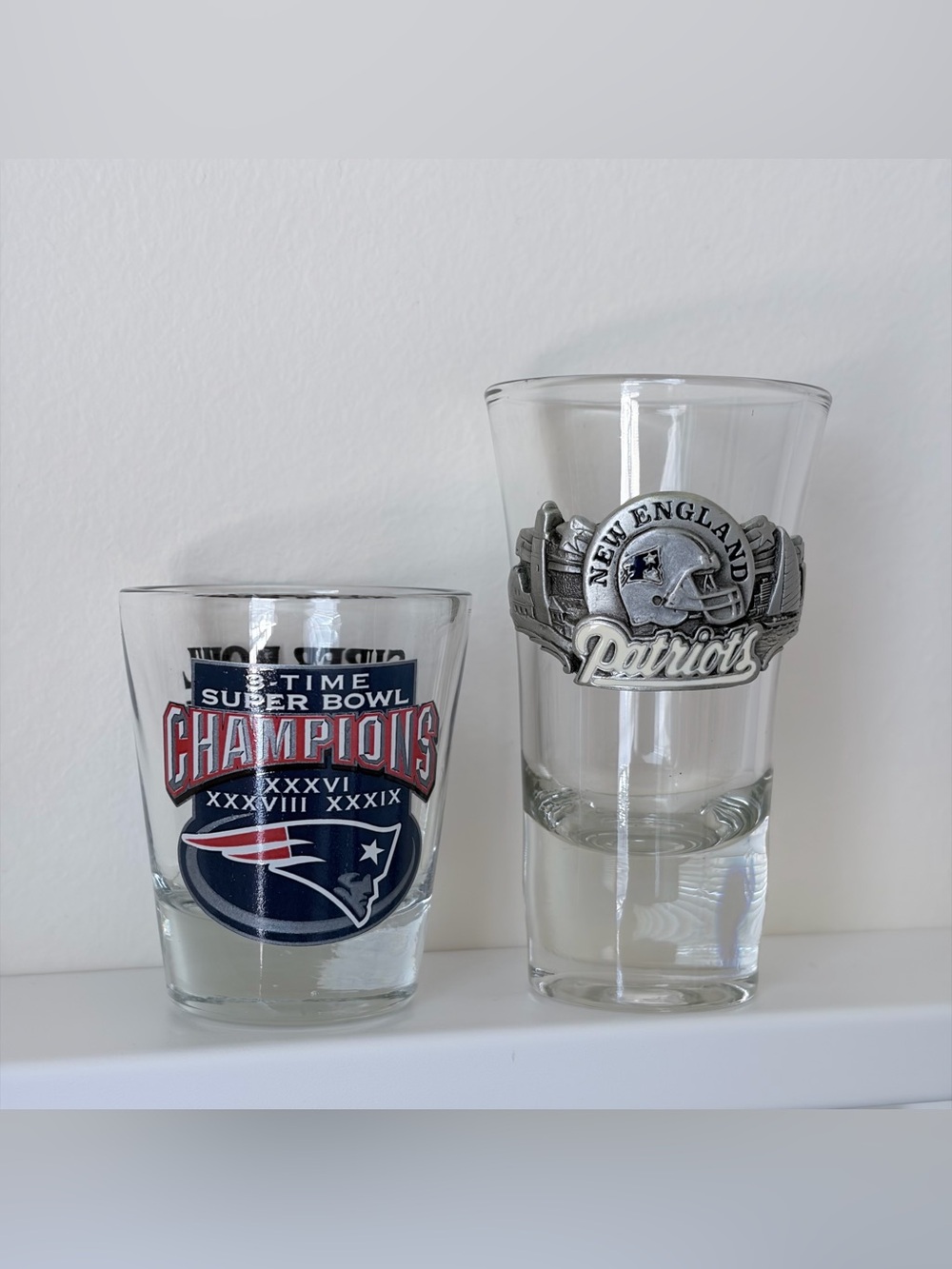 2 of New England Patriots shot glasses